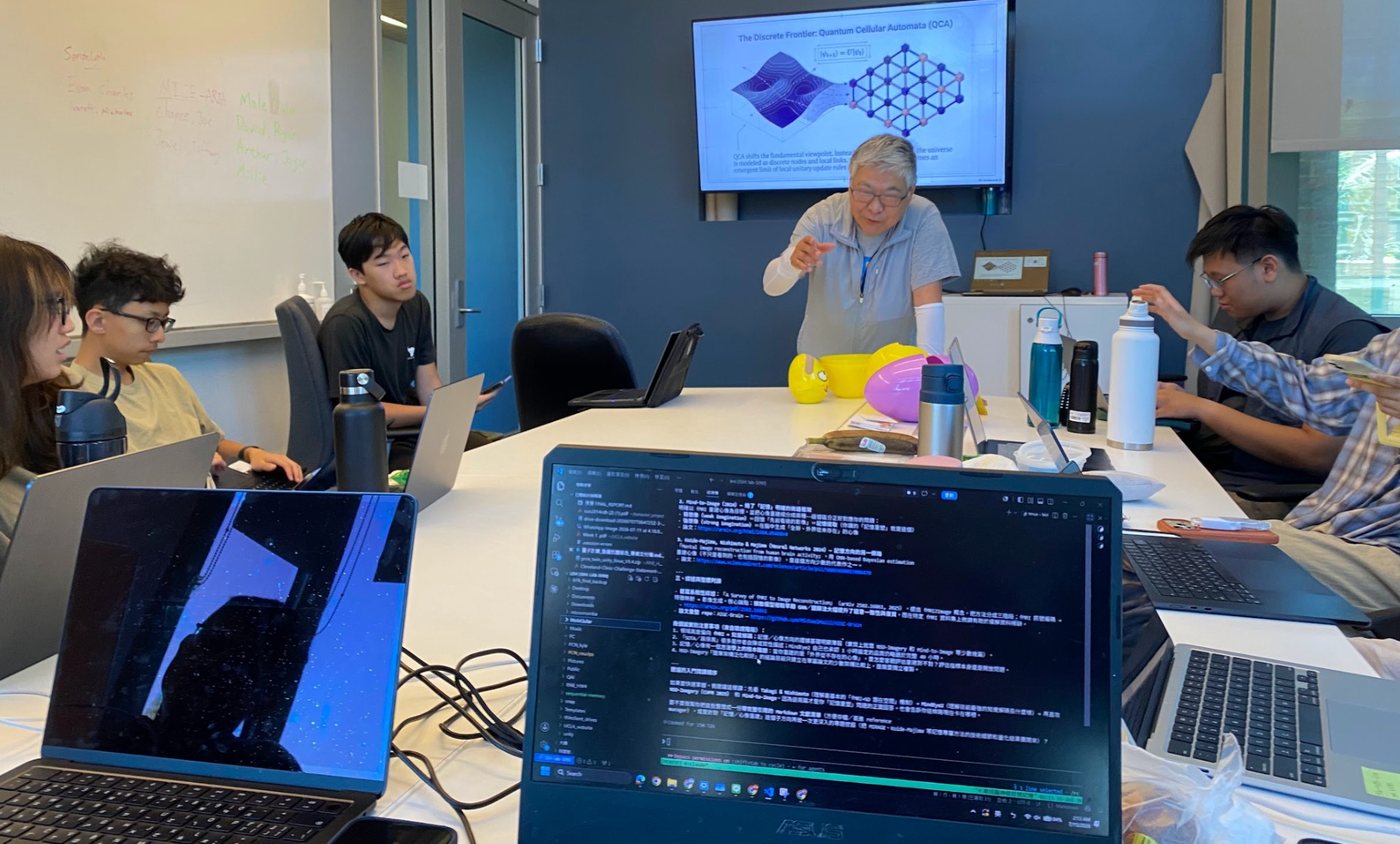 Dr. KS Huang teaching students the concept of quantum cellular automata (QCA).